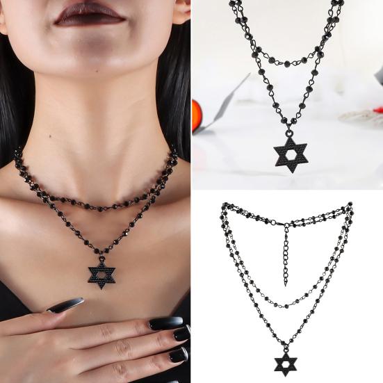 Gotisk Halskjede Kvinner Halloween Halskjede Svart Måne Anheng med Flerlags Metallkjeder Perler Flaggermus Choker Halskjede for Cosplay Kostymefest