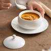 Ceramic Stewing Soup Cup with Cover Dish for Restaurant Tableware in High-class Hotel Bird's Nest Seafood Cup Single Soup Pot
