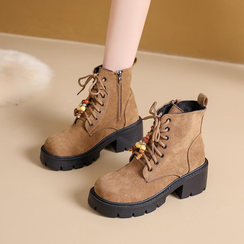 

Short boots children s 2025 autumn new retro flat bottom beaded strap short boots soft bottom fashion matte Martin boots 43 хаки