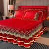 1pcs Luxurious European Quilted Crystal Velvet Bed Skirt Set with Lace Trim - Warm, Thick,1 Bed Skirt