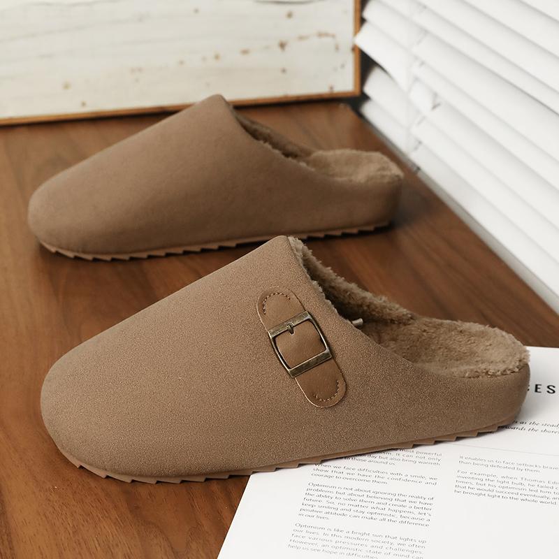 2026 New Unisex Winter Home Slippers Fashion Buckle Design Warm Fleece Lined Non - Slip Indoor Comfort Slippers New Arrival