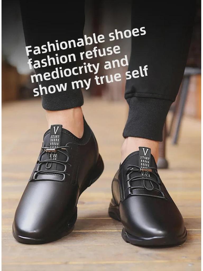 Męskie buty ze skóry naturalnej podwyższające wzrost: 6CM & 8CM Koreański Modny Biznesowy Casual