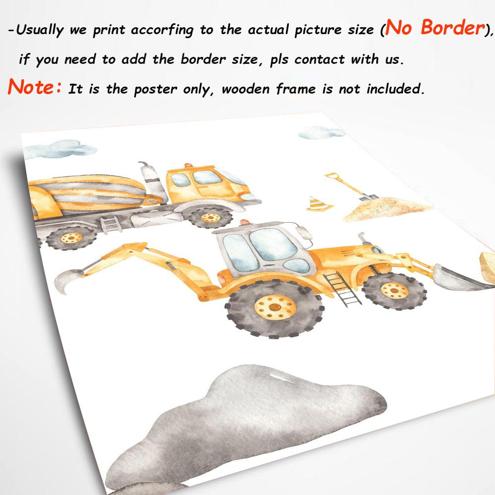 Cartoon Excavator Truck Tipper Wheel Loader Art Canvas Painting Nursery Print Child Posters Nordic Wall Pictures Boys Room Decor