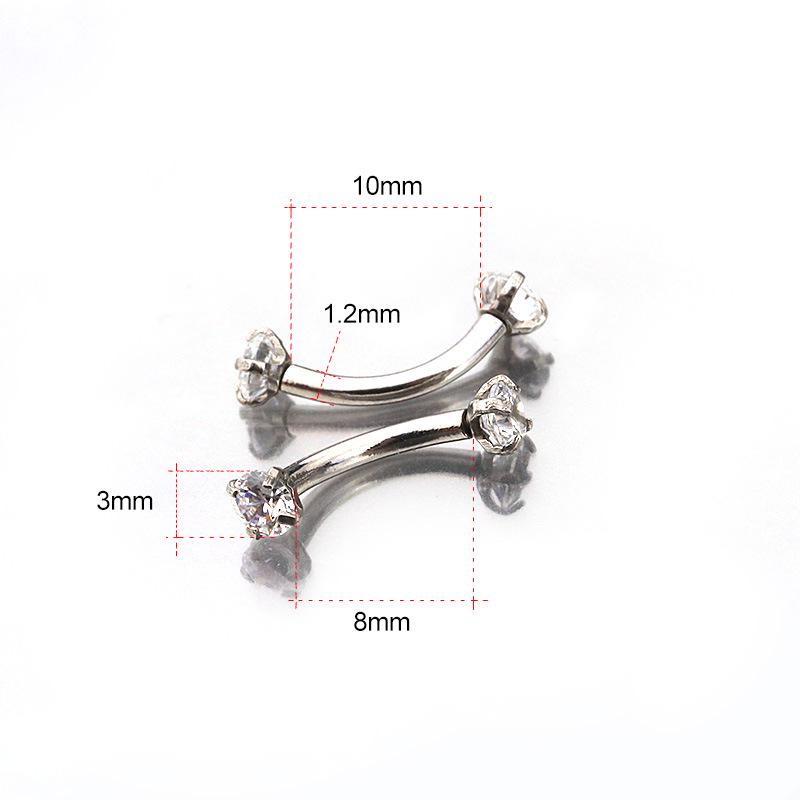 16g Stainless Steel Zircon Piercing Earrings: Lip Studs, Eyebrow Rings, Ear Bone Sticks, C-Shaped Horseshoe Rings.