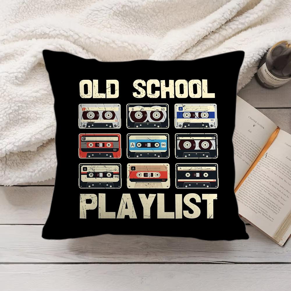 Vintage Retro Cassette Tape Cushion Cover Short Plush Double-Sided Printing Home Machine Washable In Warm Winter Pillow Cover