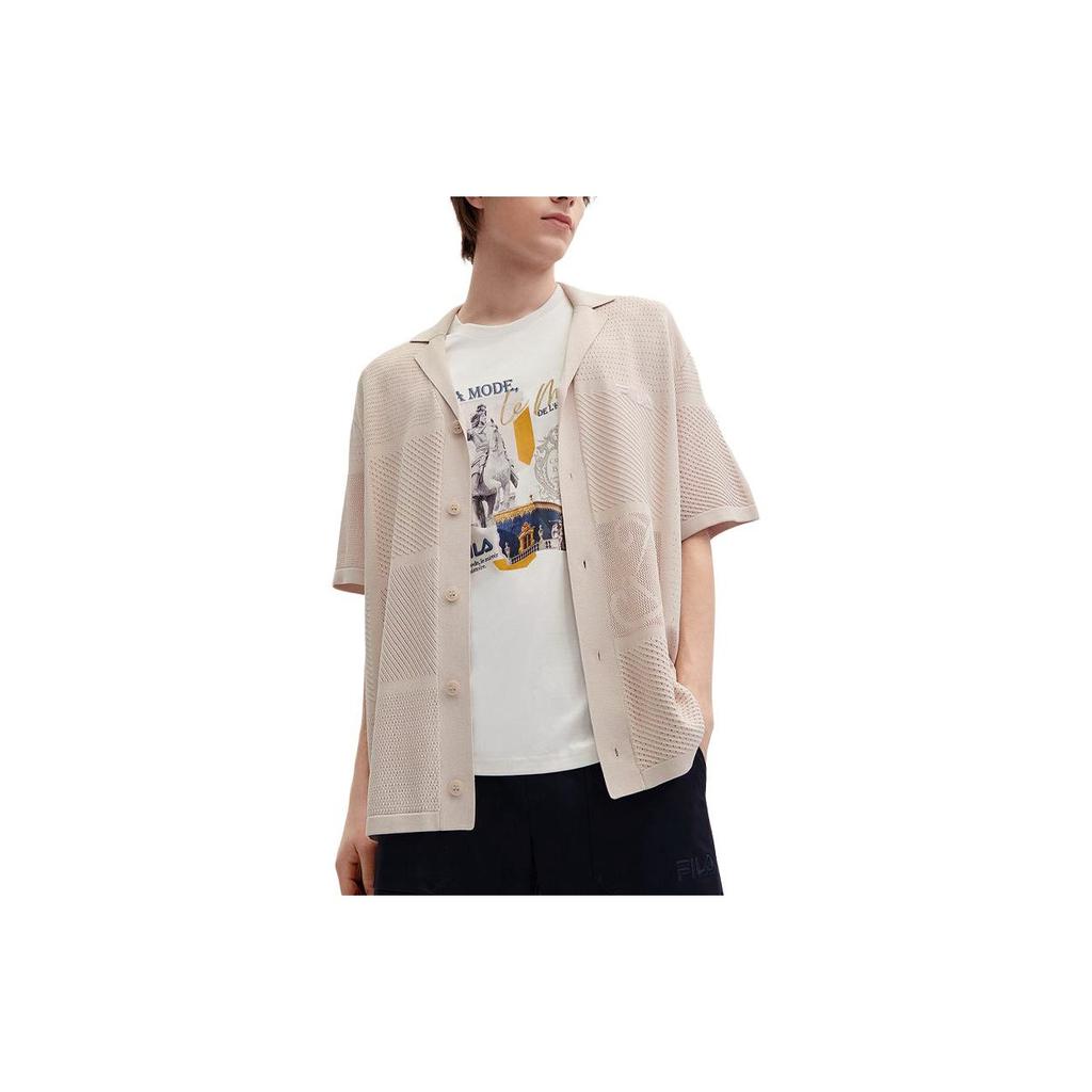 FILA Solid Color Polo Casual Short Sleeve Knit Cardigan Men tops Light-Khaki F11M428401F-LK