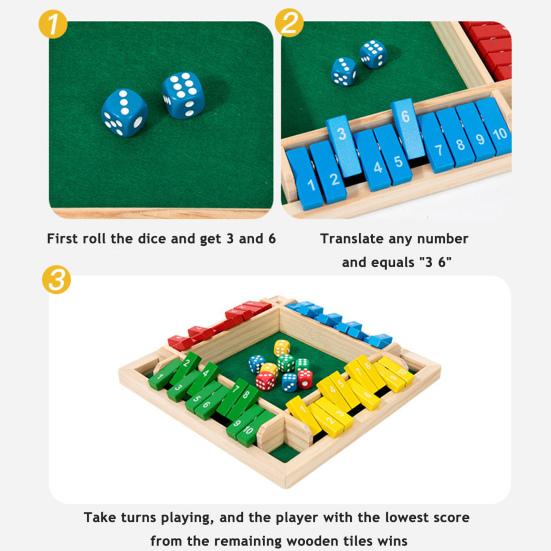 Shut The Box Board Game Educational Dice Strategy Game 2-4 Players Kids Adults Family Night Party Interactive Wooden Close The Box Toy