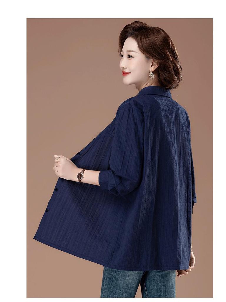 Bluzka damska z czystej bawełny w dużych rozmiarach z kołnierzykiem typu turn-down - Moda wczesnojesienna dla mam w średnim wieku