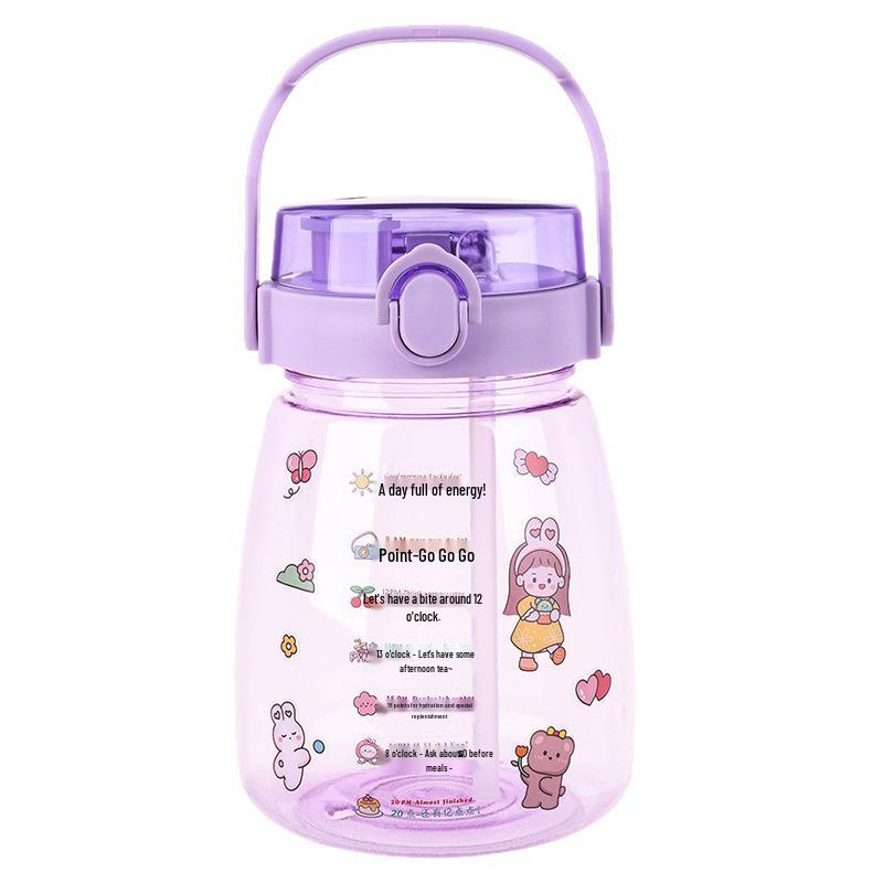 Large-Capacity Cute Plastic Straw Cup for Girls with Lanyard Handle