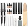 24-Piece Sketching Toolkit: Carbon Sticks, Highlight Paper, Erasers, Frosted Board, and Eternal Pencil