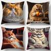 Fat Orange Cat DoubleSided Decorative Throw Pillow Case Art Style Pillowcase for Sofa Bedroom Living Room Home Decor