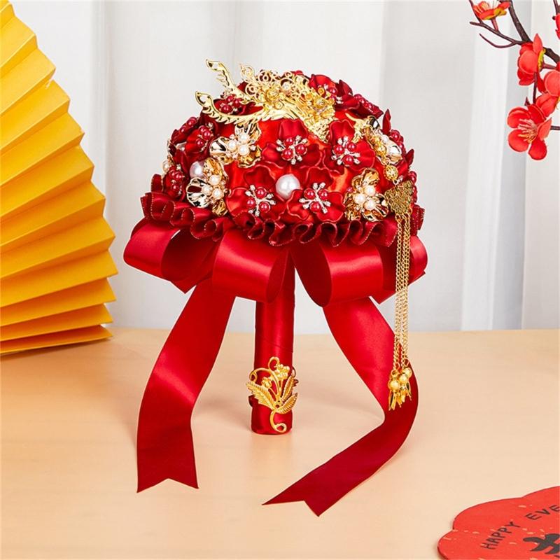 Elegant Chinese Wedding Bridal Bouquets Traditional Modern Design Artificial Flower For Bride Ceremony