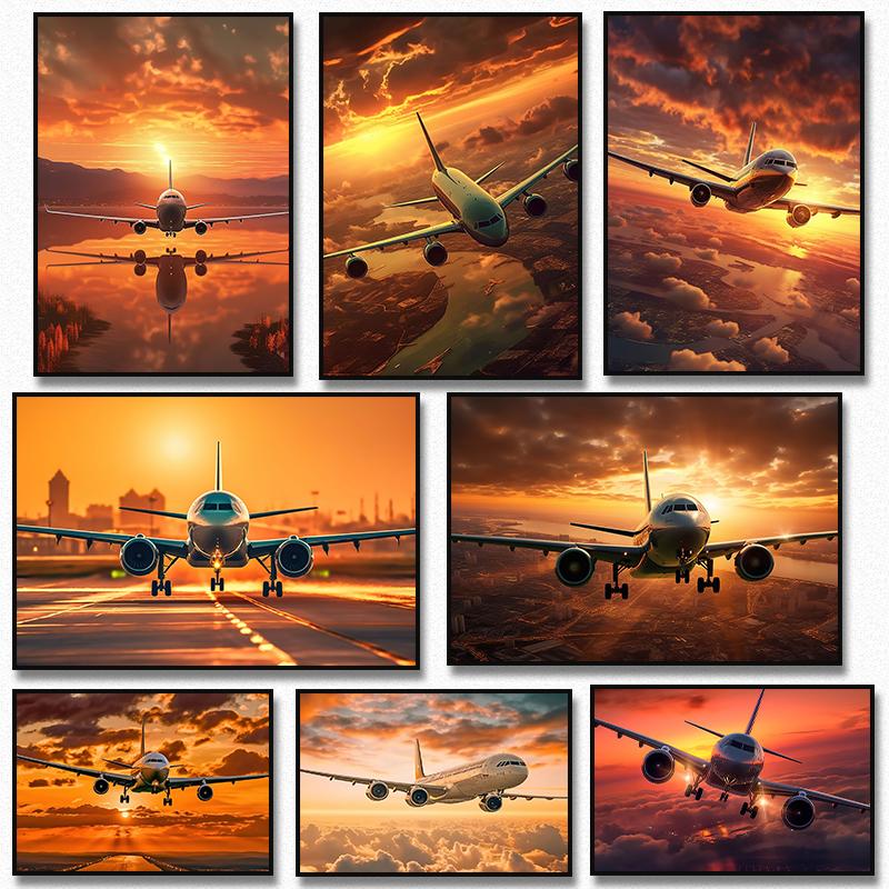 Sunset Aviation Airplane Canvas Painting  Poster Picture Wall Art HD Print Pictures No Framed Pilot Room Decoration Cuadros
