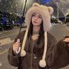 Ear Protection Plush Winter Hat Lacing Woolen Bucket Hat New Bear Ears Hat  Women