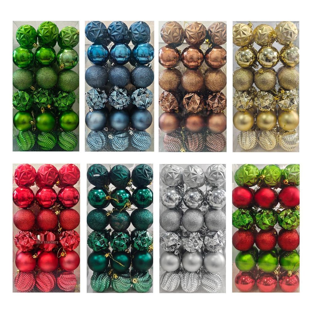 36-Piece Christmas Tree Ornament Set - 6cm Glitter & Painted Irregular Shape Balls