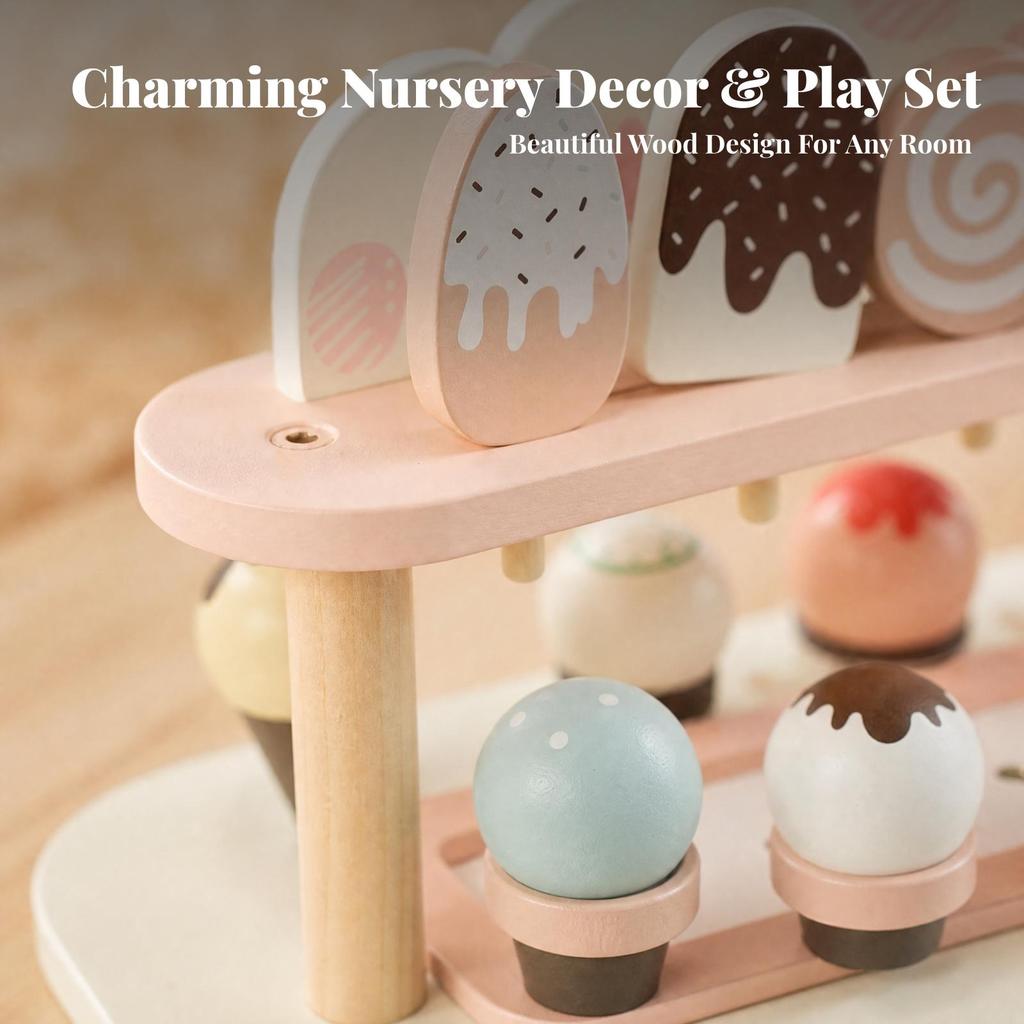 Wooden Ice Cream Cart Pastel Young Child for Playroom