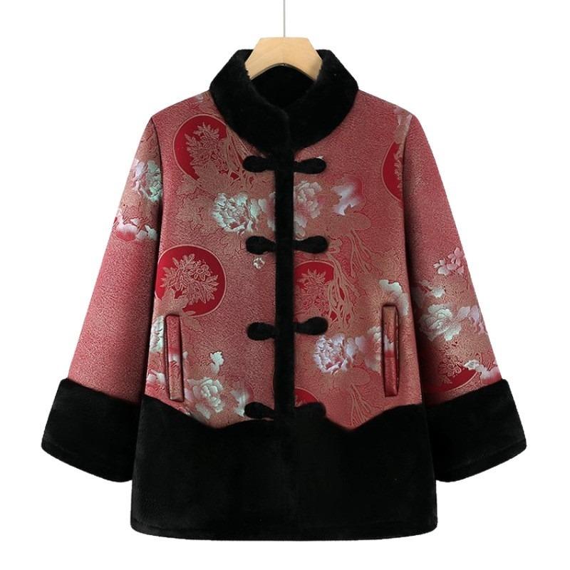 Grandma wear old women's clothing winter cotton-padded jacket mother in the elderly coat old lady fleece thickened cotton-padded jacket