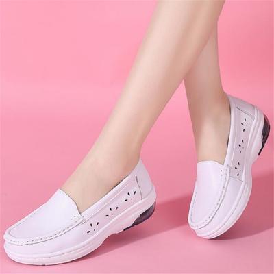 Echtes Leder Damen Plateau Schuhe Wedges Ausgehöhlt Damen Freizeitschuhe Weiß Bequeme Flache Arbeitsschuhe Größe 35-41