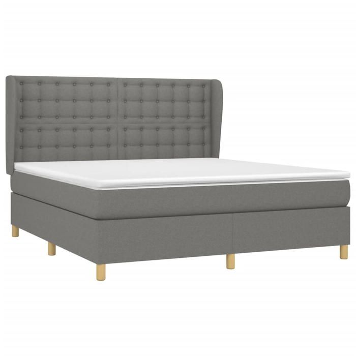 VidaXL Lit à sommier tapissier avec matelas Gris foncé 180x200cm Tissu - Modèle 3128862