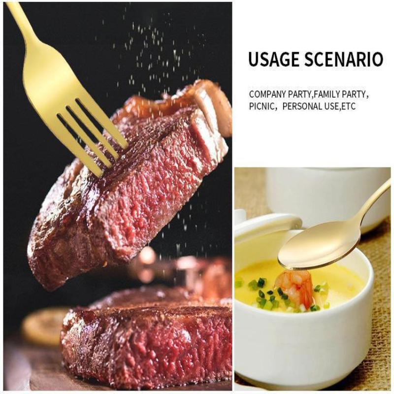 Set 12 Bucăți Linguriță și Furculiță din Oțel Inoxidabil Argintiu Auriu Set Veselă de Bucătărie și Casă Linguriță Grosă Grad Alimentar