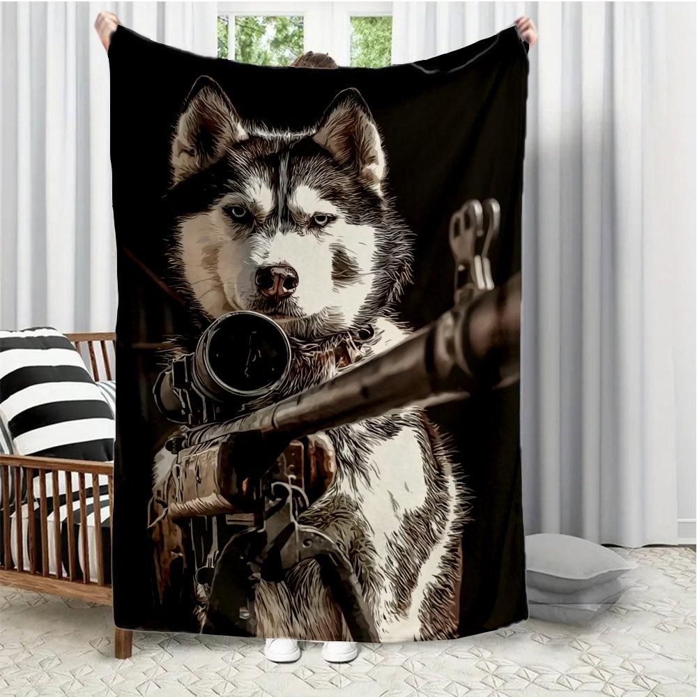 

Interesting husky pattern Flannel printed blanket suitable for all seasons suitable for living room office sofa and travel 75x100cm (30x40inch)
