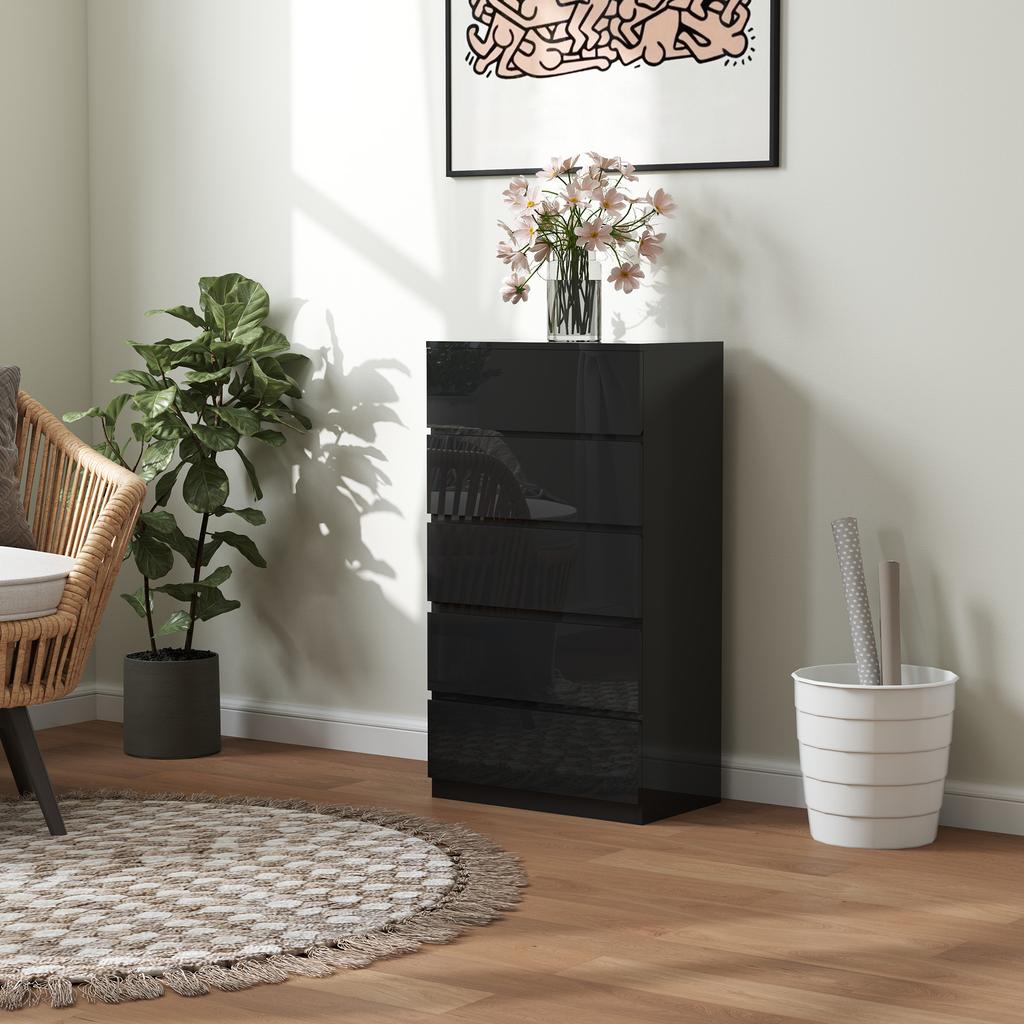 Chest of Drawers with 5 Drawers Modern Style Drawer Unit for Bedroom Entrance Living Room 55x34x100 cm Black