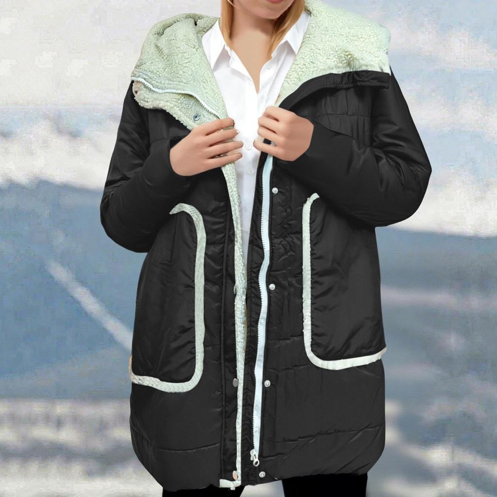 Coats For Women Fleece Lined Long Down Coat Jacket Warm Hooded Thick Padded Outerwear