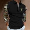 Geometrisches Muster Langarm Reißverschluss Poloshirt, Trendige Freizeitkleidung