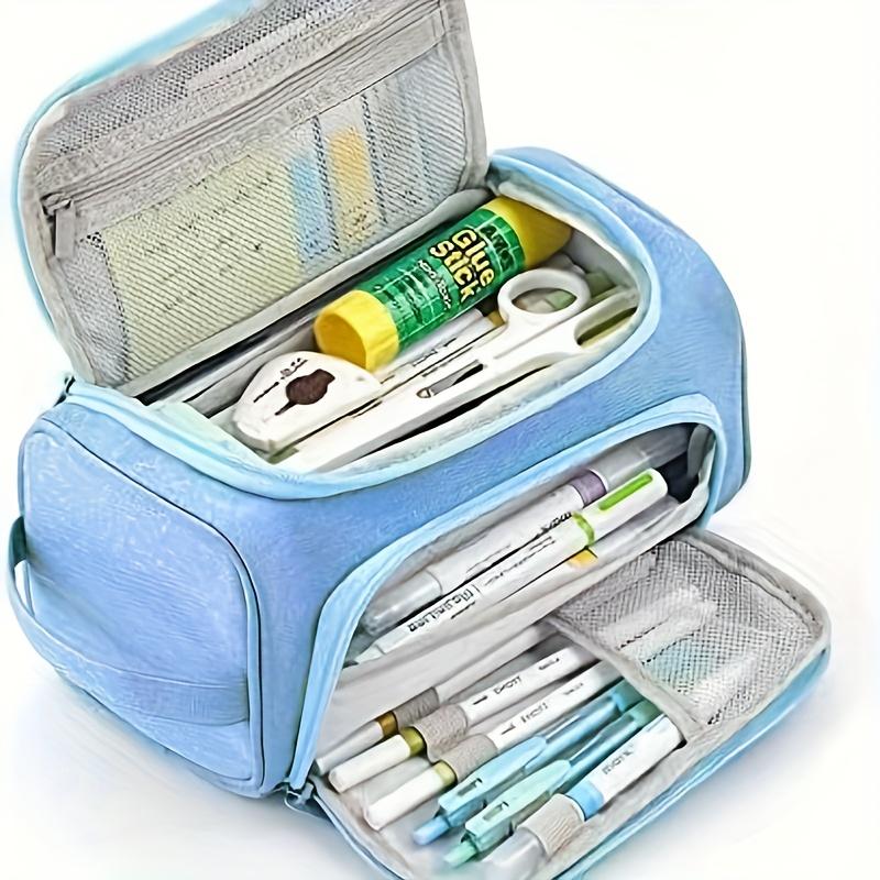 1pc Large Capacity Canvas Pencil Case with Multiple Compartments & Mesh Pocket - Durable & Travel Organizer for Students, Artists, Office Supplies