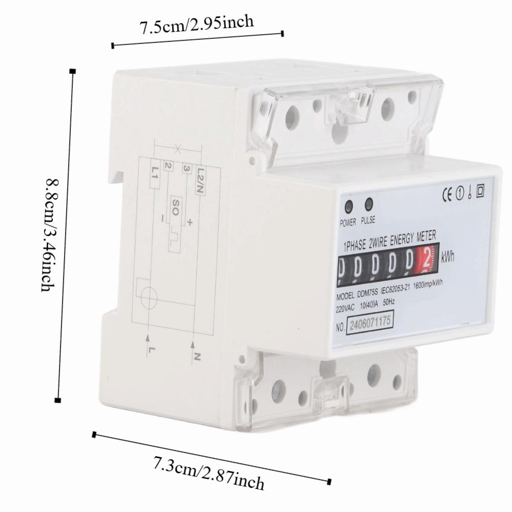 Digitalzähler DDM75S kWh-Zähler 10-40A Einphasig 4P Elektrozähler DIN-Schiene Energiezähler Leistungsüberwachung