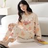 Women's Pure Cotton Long Sleeve Pajamas with Built-in Bra Pads - Cozy for Autumn/Winter, Casual Home Wear, and Suitable for Outdoors.