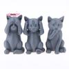 S-1/3Pcs Three Wise Not Cat Ornament Set Minimalist Cat Sculpture Covered Ears Mouth Eyes for Cat Lovers Home Desk Decor