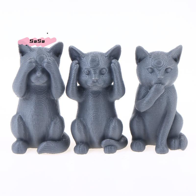 S-1/3Pcs Three Wise Not Cat Ornament Set Minimalist Cat Sculpture Covered Ears Mouth Eyes for Cat Lovers Home Desk Decor