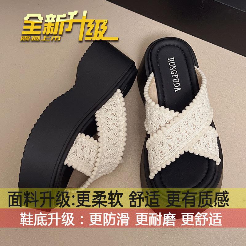 

Muffin thick-soled heightened bohemian beach sandals women s summer wear 2025 spring new cross-over cool slippers 40