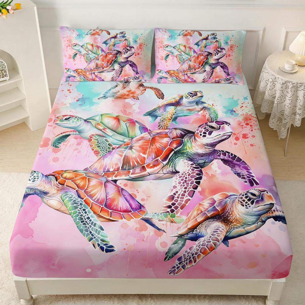 Marine Life Pattern Sheet Three-Piece Digital Printed Sheet Bedding Set Adult Children