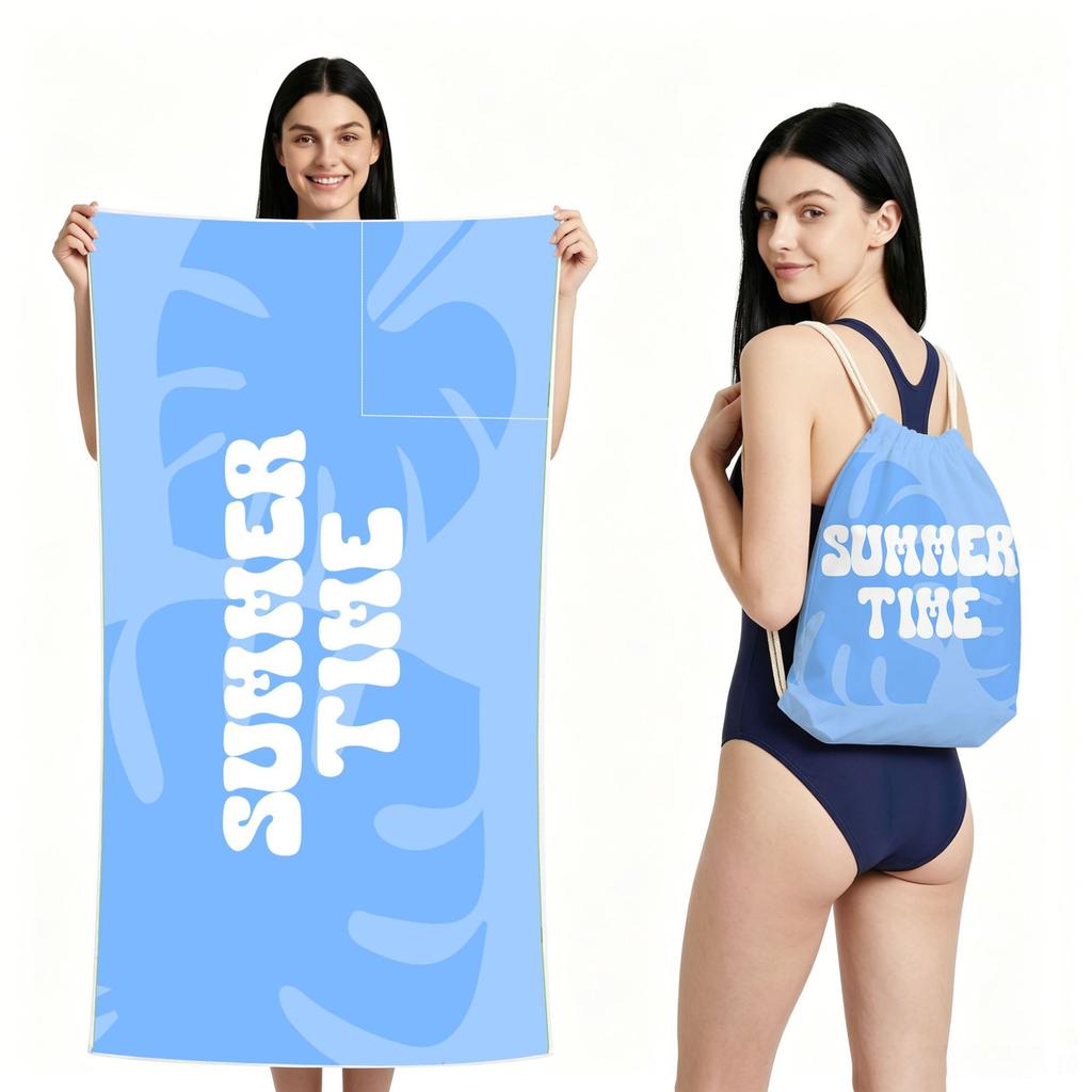 2 in 1 Microfiber Quick Dry Beach Towel Bag Convertible Foldable Printed Bath Towel Backpack