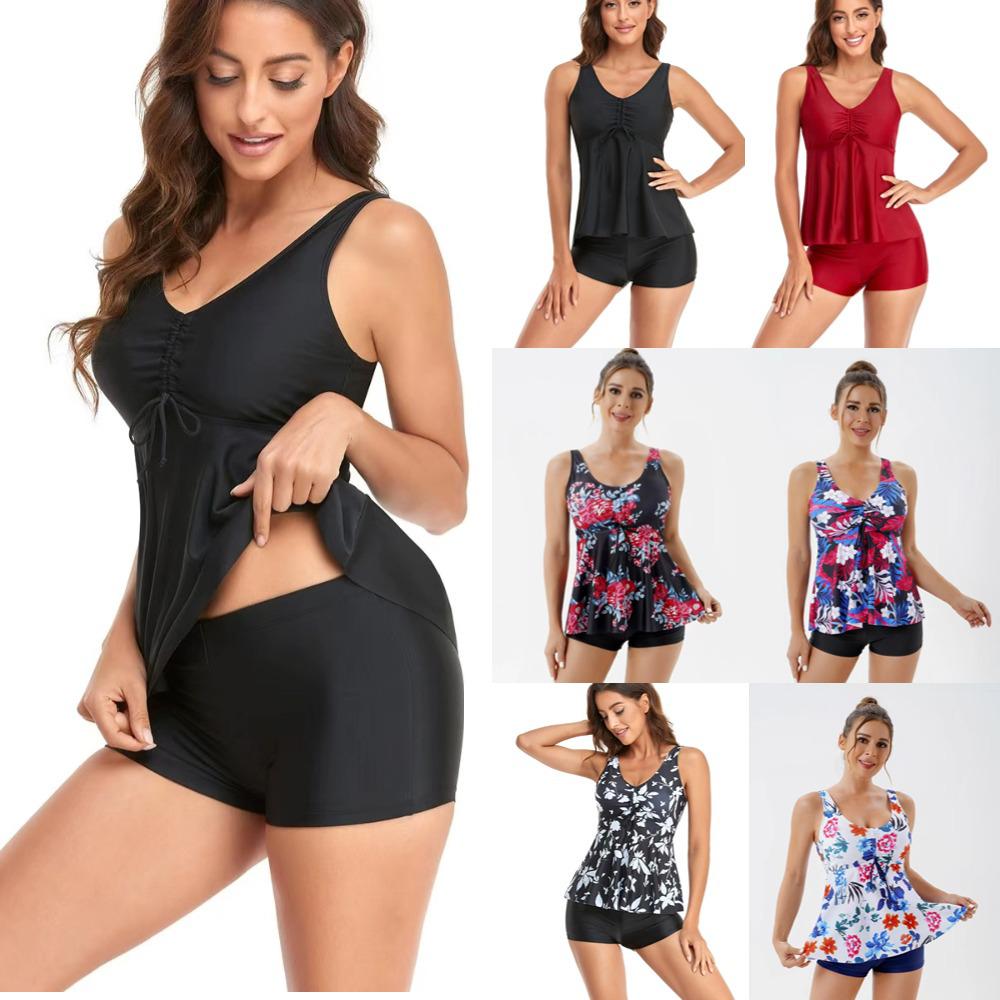 

Women s Conservative Two-Piece Skirted Boyleg Swimsuit Large
