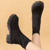 SyfIyno Neue Socken Schuhe Frau Stretchstoff Mid-Calf Lässige Plateau-Stiefel Netzrot Gestrickte Kurze Stiefel Damen Übergröße Stiefeletten