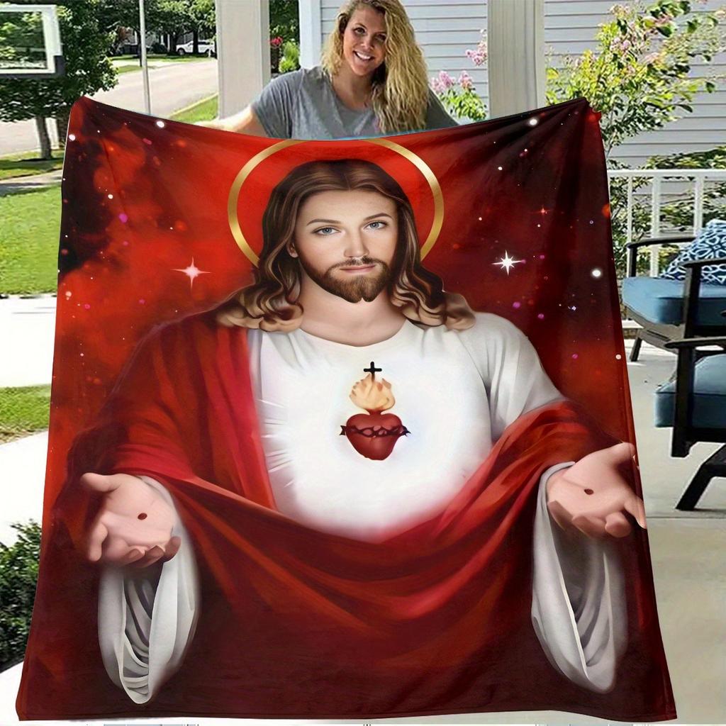 Bohemian Style Jesus Christ Printed Flannel Blanket, Soft and Lightweight, All-Season Home & Outdoor Use Sofa Bed Travel,