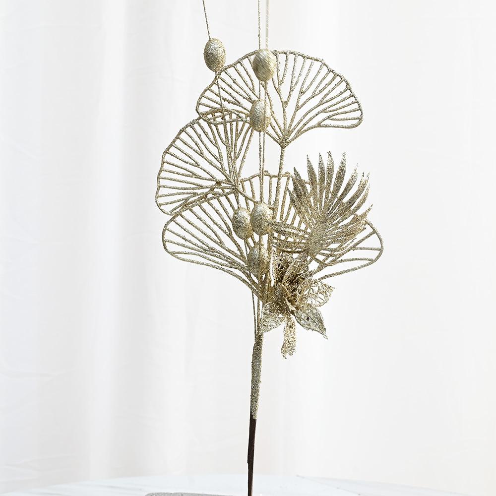 Christmas gold powder lily fan leaf decoration branch Christmas tree plug-in atmosphere supplies simulated branch berry decoration