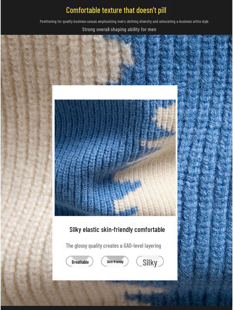 2025 Men's Color Block Knit Sweater: Trendy Loose Korean Style Autumn/Winter Base Layer