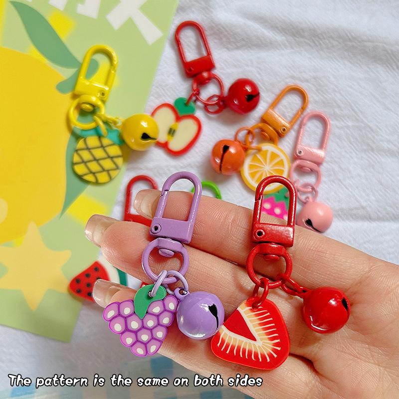 Cute Fruit Strawberry Grape Orange Pendant Keychain For Women Girls Candy Color Fruit Keyring Bag Decoration Accessories