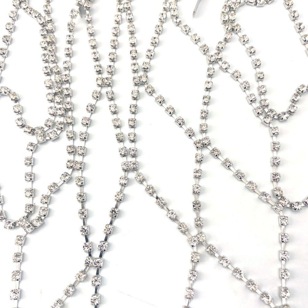 Long Chain Tassel Headdress Rhinestone Inlaid Bridal Headpiece Mesh Headband  Hair Accessories