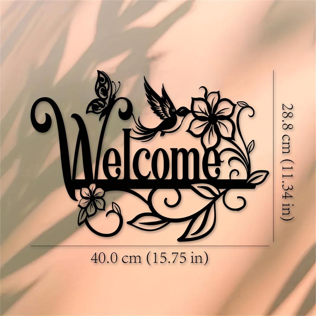 Stainless Steel Welcome Wall Art Floral Hummingbird Decor Outdoor Garden Wedding Gift