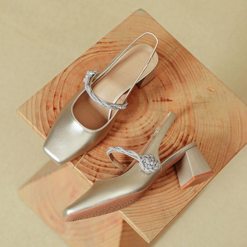 Baotou Sandals Summer Mary Jane Single Shoes Medium Heel Silver Thick Heel with High Heels