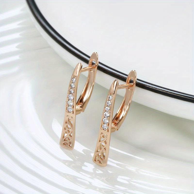 1 Pair Simple Trendy Golden Color Earrings for Women Shiny Zircon Wedding Fine Jewelry Drop Earrings