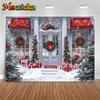 Mocsicka Christmas White House Backgrounds Photography Snow Family Party Photo Backdrops Red Bow Green Wreath Tree Decors Banner