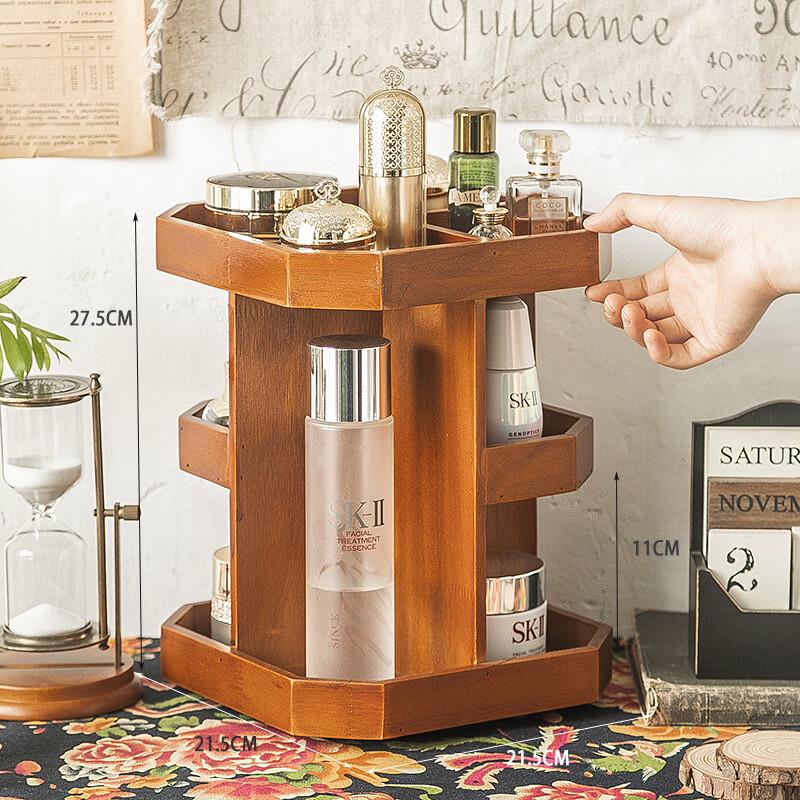 Vintage Solid Wood 360° Rotating Cosmetic Storage Organizer