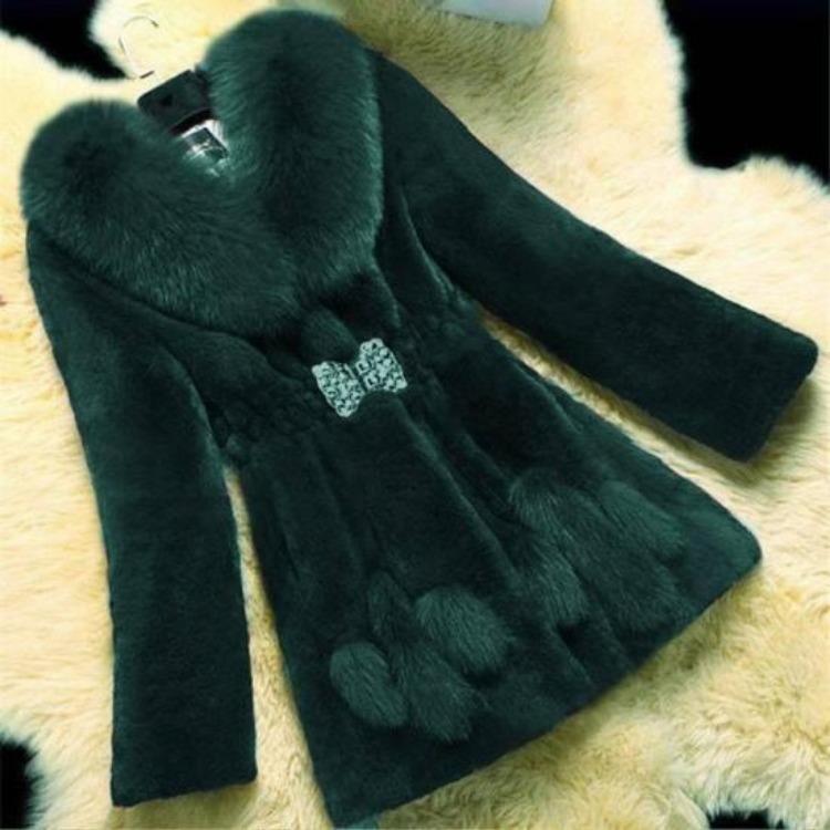 Cappotto in Finta Pelliccia Donna Inverno Morbido Fibbia Strass Slim Elastico Lunghezza Media