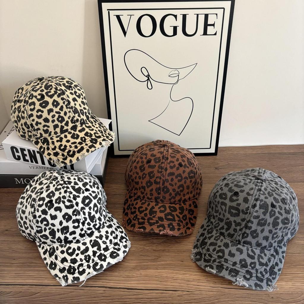 Damkeps med leopardmönster - Europeisk & Amerikansk Street Fashion Hip-Hop Anknäbb